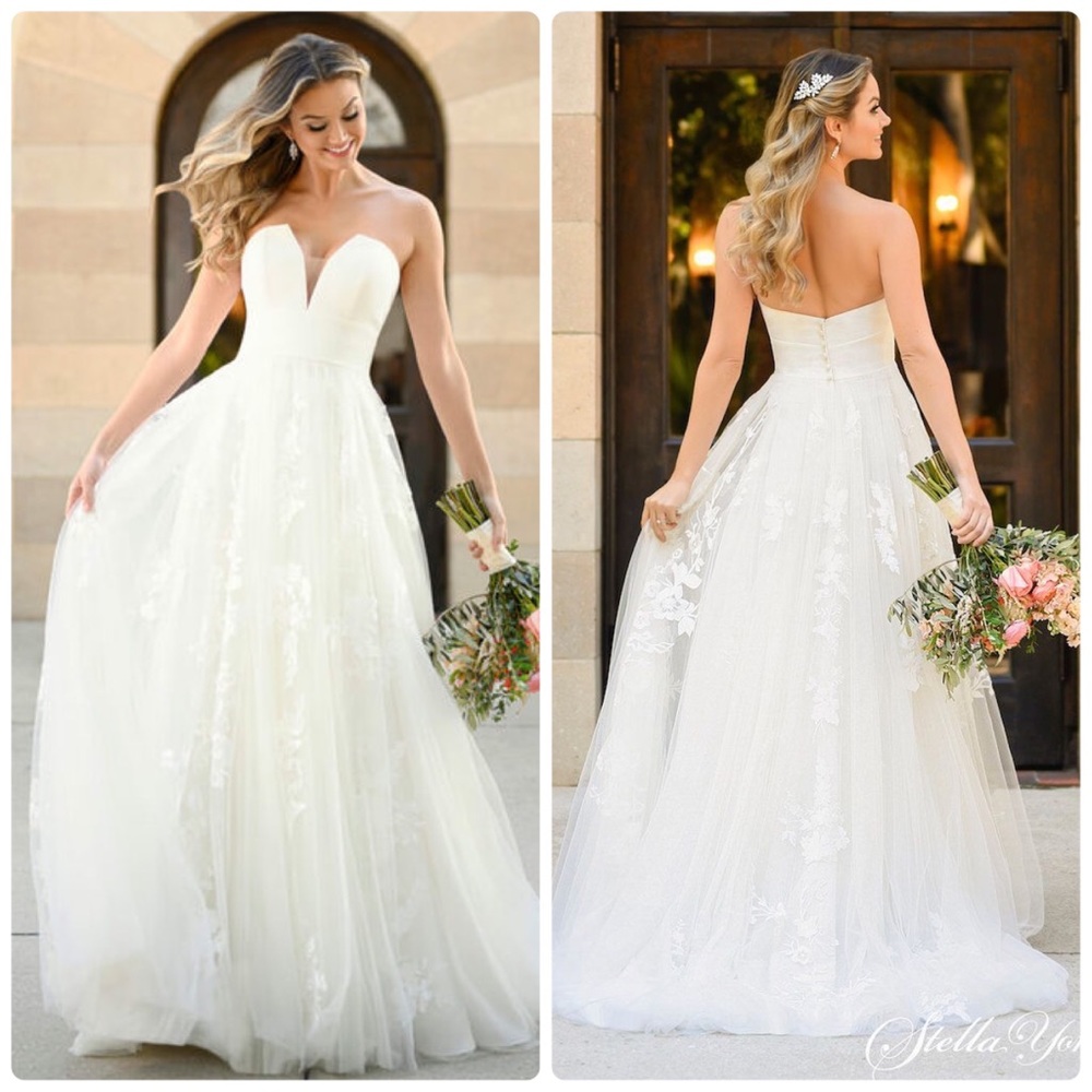 Stella York Strapless Sweetheart Ivory Lace Ball Gown
